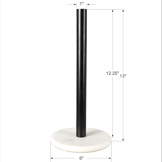 happimess PRH2000F Avery Modern Classic Metal with Non Slip Weighted Marble Base Paper Towel Holder, for Bathroom Kitchen Countertop, Standard or Jumbo-Sized Roll Paper, White/Black