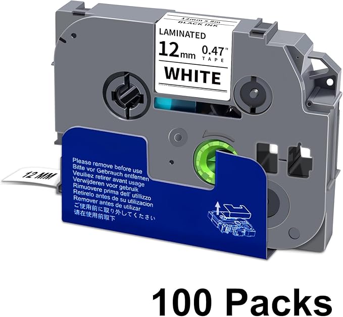 Unismar 100-Pack Compatible for Brother Black on White 12mm Label Tape Replacement for Ptouch PTD200 PTD202 PTD210 PTD600 PTD400 PTH100 PTH110 PT1280 Label Printer 26.2Ft(8m)