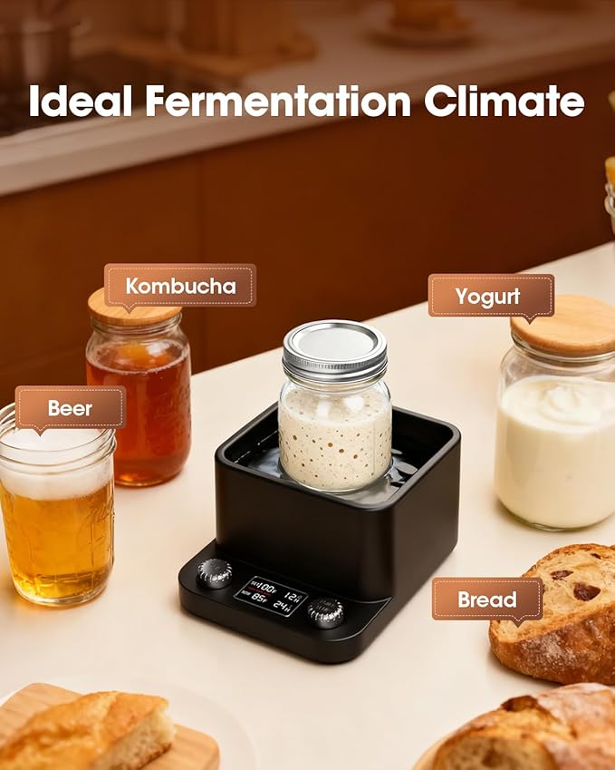 MQUPIN Sourdough Starter Warmer, Even Heating Water Bath Sourdough Warmer, 1°F Precise Thermostat (70-104°F),198H Timer, Smart Yeast Feeding Warmer for Kombucha Yoghurt Beer Fermentation (Black)
