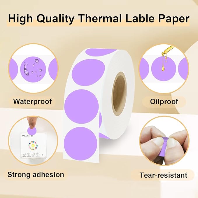 1 Inch Round Thermal Sticker Labels,Color Dot Stickers,Label Stickers,Waterproof,Oil Proof,for Thermal Printers,DIY,Office,Retail,Home and Warehouse Organization(Light Purple,1000 Pcs)