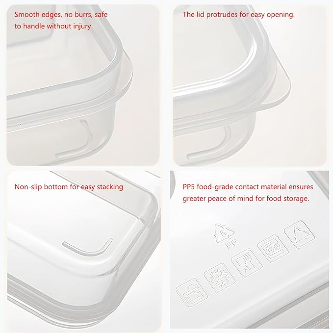 4 Pcs Reusable Food Storage Containers with Lids, Food Containers for Storing fruits, Meat, Snacks Spices、Seasonings and Vegetables.(3 Compartments)