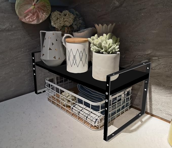 Jojocross Expandable Stackable Spice Rack Cabinet Shelf Organizer in Cabinets Shelves Kitchen Cupboard Organization Stack up Racks Pantry Countertop Storage Large/Black 3 Packs