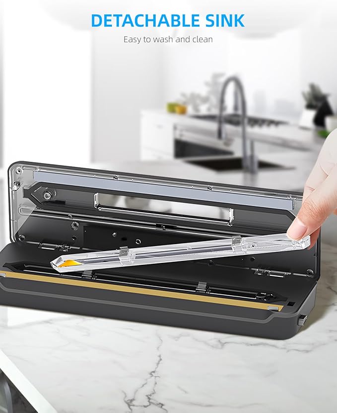 Vacuum Sealer Strong Vacuum Sealer with 6 Modes, Vacumm Sealer with Removable Drip Tray, Cutting Blade and Two Heating Wires