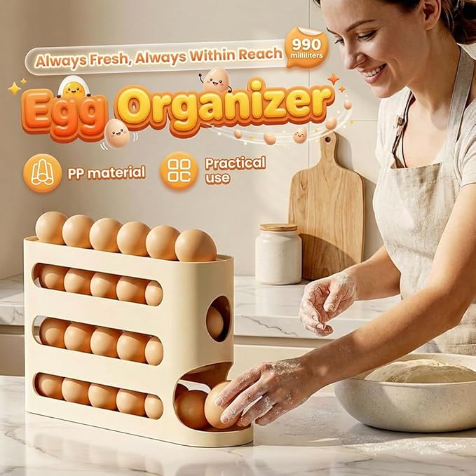 Clear Egg Holder for Fridge, 2026 New Rolling Egg Dispenser for Refrigerator, Auto Rolling Egg Dispenser for 30 Eggs, Space-Saving Egg Roller, Organizer, Container, Kitchen Countertop (Grey)