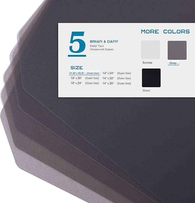 BRIAN & DANY Wire Shelf Liner 11.8" X 16.6", Heavy Duty Shelf Liners for Wire Shelving, Waterproof Protector Mats, Set of 5, Charcoal