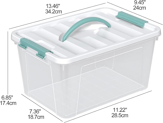 4 Pack Clear Latching Boxes, 12 Qt Plastic Storage Bin with Lid and Handle