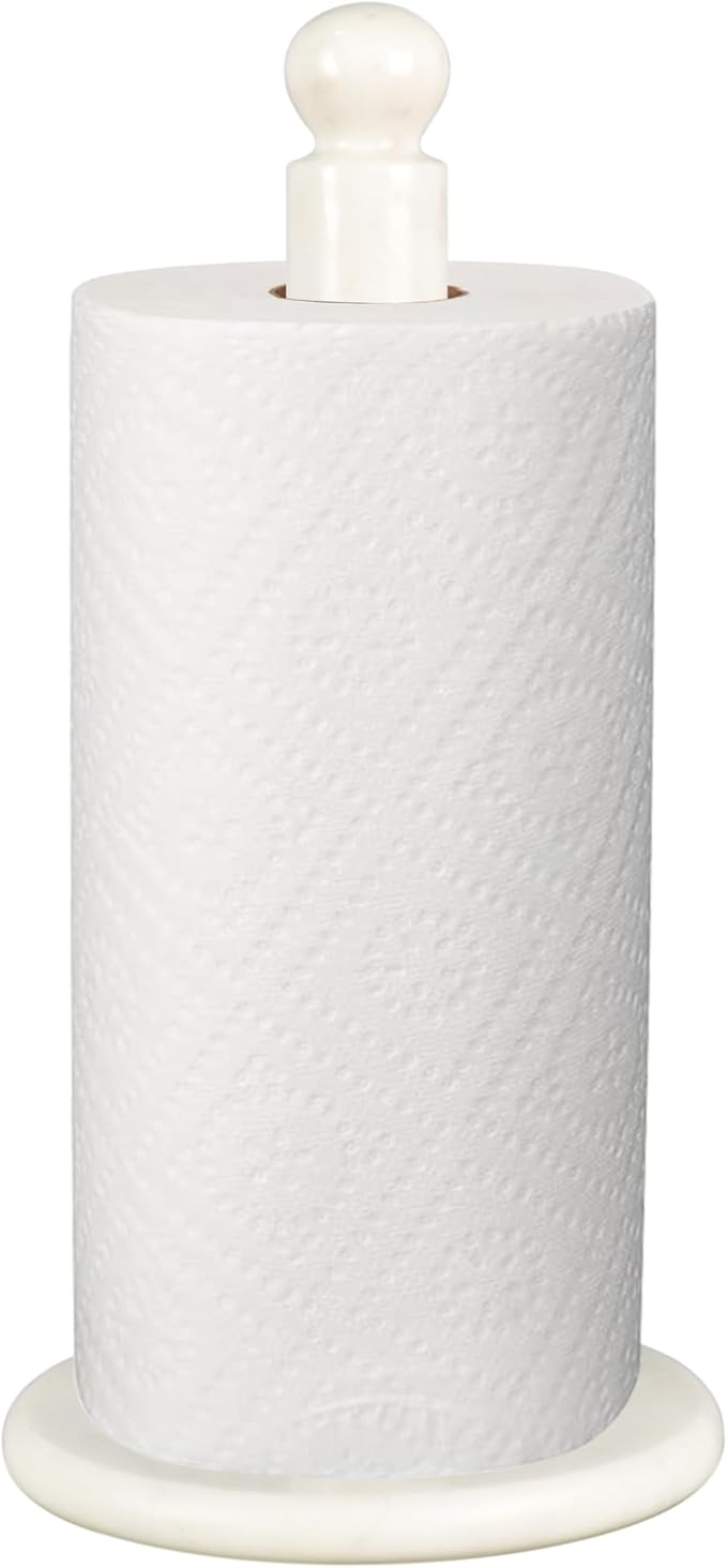 happimess PRH2001A Margot Vintage Classic Marble with Non Slip Weighted Base Paper Towel Holder, for Bathroom Kitchen Countertop, Standard or Jumbo-Sized Roll Paper, White