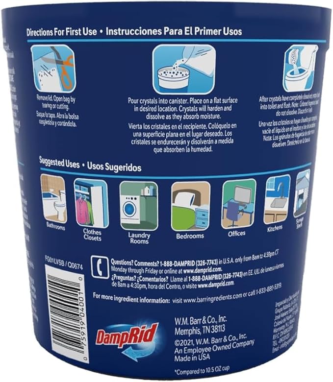 DampRid Refillable Moisture Absorber, Includes Single Damp Rid Pure Linen 11oz. Cup & 44oz. Refill Bag - Moisture Absorbers for Closet, 10% More Absorbing Power*, Cleaner Air - ILIOS Packaging.