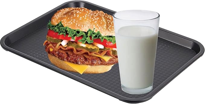 MAHIONG 15 Pack 14 x 10 Inch Black Fast Food Tray, Large Rectangular Restaurant Serving Trays, Plastic Cafeteria Trays School Lunch Trays