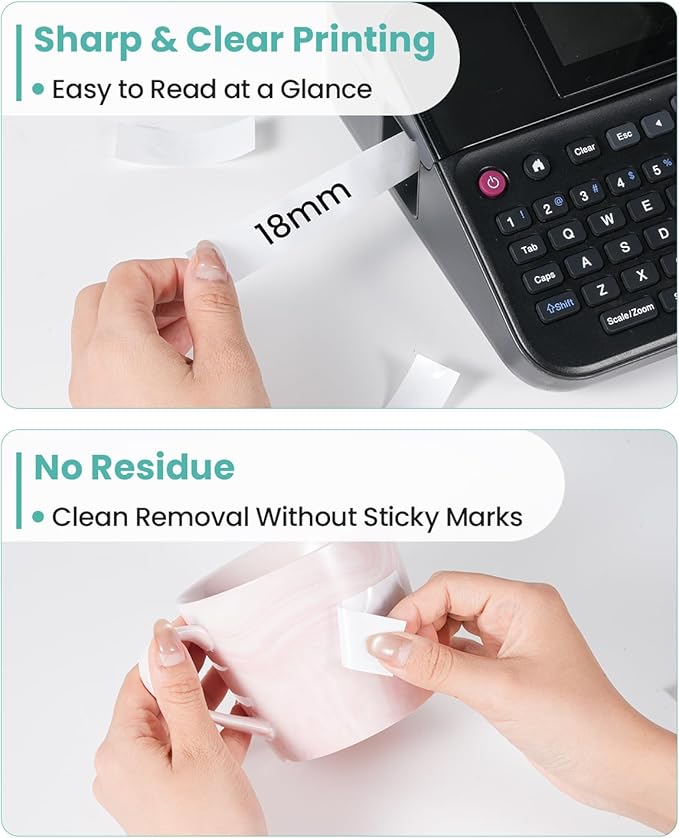 Label KINGDOM 18mm 0.7 Inch Laminated White Tape Replace for Brother Label Maker Tape TZe-241 Compatible with P Touch TZ TZe 3/4" Black on White TZE241 for PTD410 PT-D400 PT-D610BT PTD600, 3-Pack