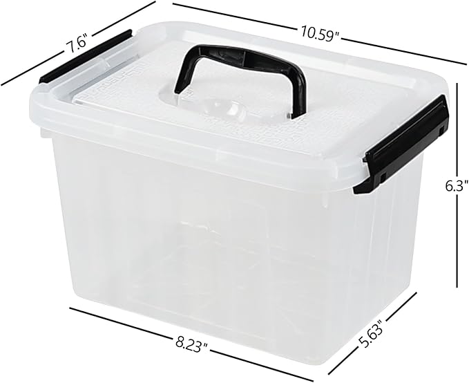 Wekioger 4 Pack 6 Quart Latching Box, Clear Lidded Storage Bins, Small Container with Handle