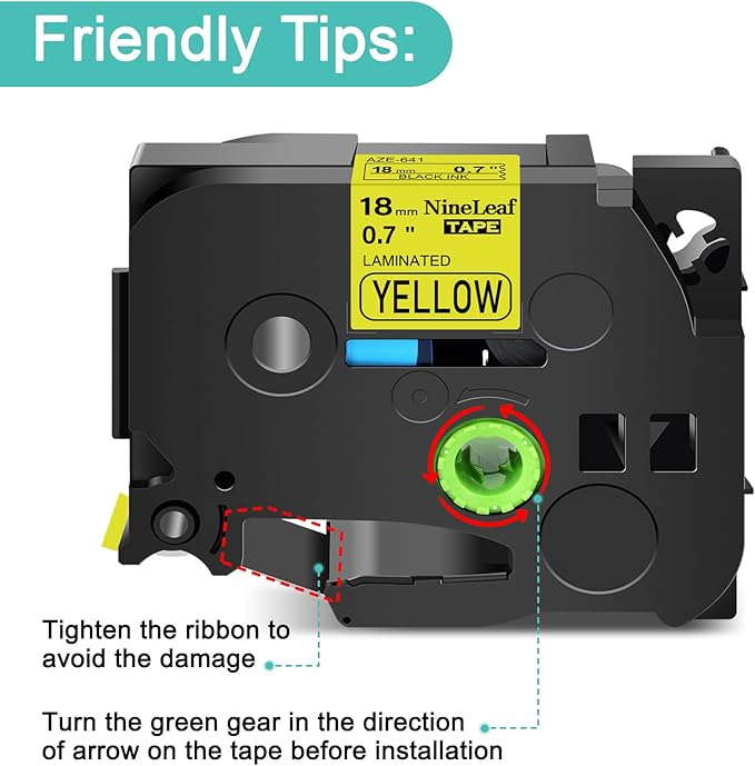NineLeaf 10 Pack Compatible for Brother P-Touch TZe-641 TZe641 TZ-641 TZ641 TZ Tape 3/4 Inch 18mm 0.7 Laminated Black on Yellow Label Maker Tape Refills for PT-D400 PT-D410 PT-D600 PT-D610BT PT-D460BT
