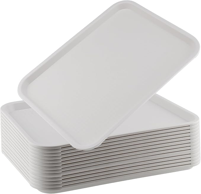 ZOENHOU 14 Pack 14 x 10 Inch Plastic Fast Food Tray,Rectangular Plastic Cafeteria Trays Serving Trays for Serving Food, White