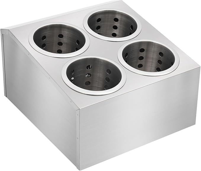 DYNAMI Stainless Steel Kitchen Utensil Holder with 4 Compartments,Commercial Silverware Sorter Silverware Utensil Holder,Perforated Caddy Drying Rack Flatware Organizer Countertop,for Buffets