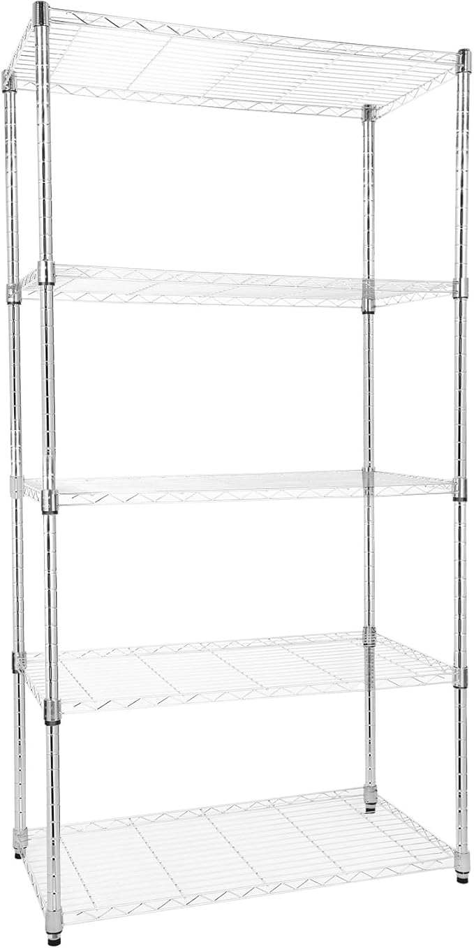 Whitmor 5 Tier Storage Shelves, Heavy Duty with Wheels, Adjustable Steel Organizer, 400 lbs Capacity per Shelf, Max 2000 lbs Total for Home, Garage, Workshop, 36" L x 18" W x 71" H, Chrome
