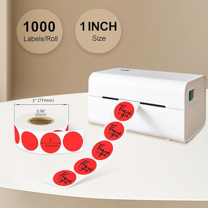 1 Inch Round Removable Thermal Sticker Labels,Color Dot Stickers,Waterproof,Oil Proof,for Thermal Printers,DIY,Office,Retail,Home and Warehouse Organization(Fluorescent Red,1000 Pcs)