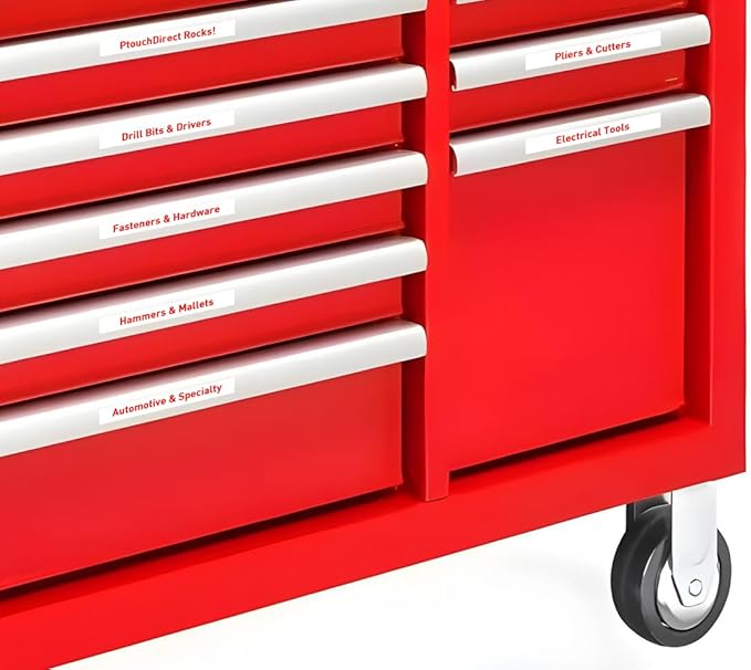 6/Pack LM Tapes - LMe-222 Premium 3/8" Red Print on White Label Compatible with Brother TZe222 Tape and Includes Tape Color/Size Guide. Replaces TZ-222 9mm 0.35 Laminated.