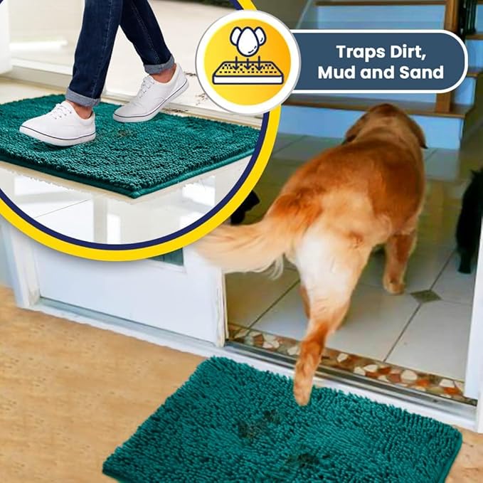 Muddy Mat® | Super Absorbent Door Mat Indoor, Microfiber Quick Dry Chenille Entryway Rug, Non-Slip Front Door Mat, Indoor Mats for Entryway, Machine Washable Pet Rug, Teal 24" x 120"