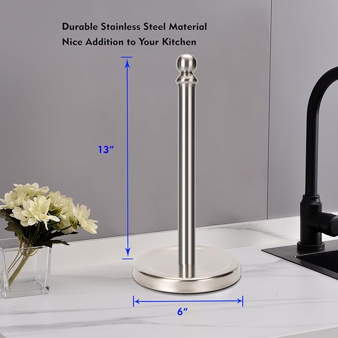 Fatizon Paper Towel Holder Stand,Sturdy Standing Paper Towel Holder Countertop,Paper Towel Roll Holder for Kichen (Brushed Nickel)