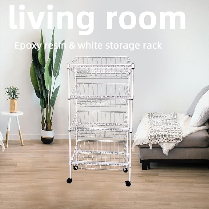 NSF white 4-layer storage rack, kitchen basket rack, vegetable tableware sorting, laundry room dirty clothes storage, detachable storage basket, multifunctional household epoxy resin