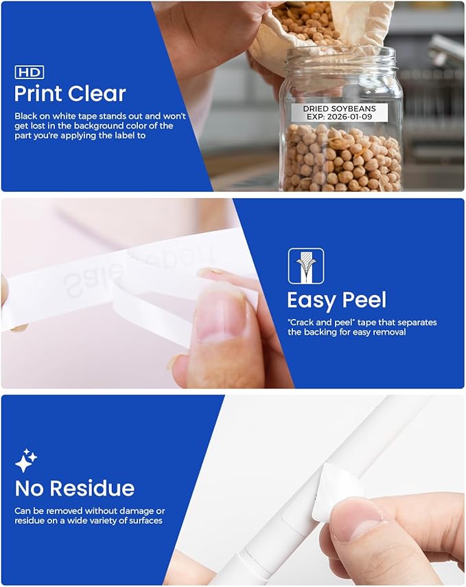 Colorty Compatible with Brother P-Touch Label Tape TZe-231 TZ TZe 12mm 0.47 Laminated White Label Maker Tape 1/2" TZE231 for PT-D210 D220 H110 D410 D610BT H111 Cube 1880 Refill, Black on White, 6-Pack