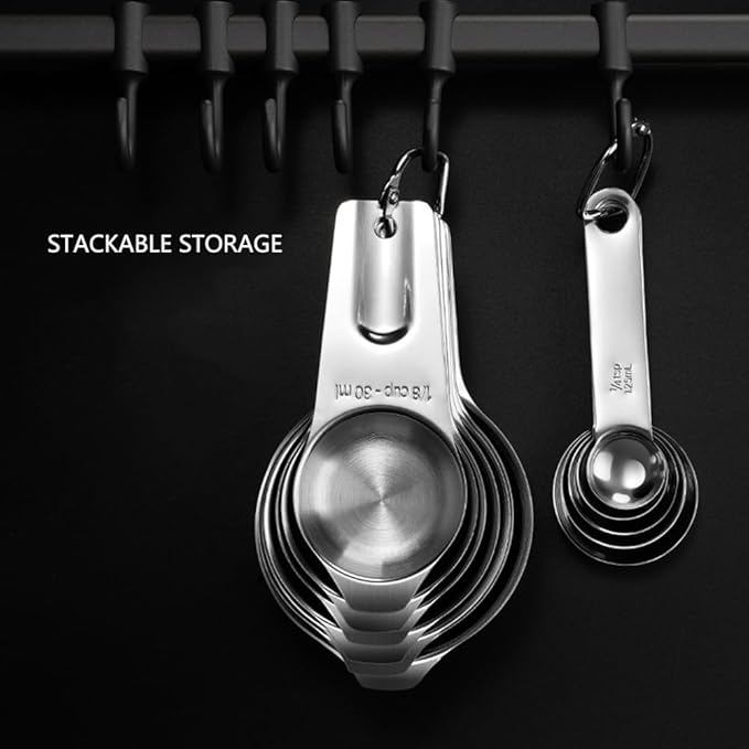 KUBEMUEG Measuring Cups and Spoons Set Heavy Duty 304 Metal Stainless Steel Measuring Cup Spoon Kitchen Gadgets for Cooking Baking (Set of 17)