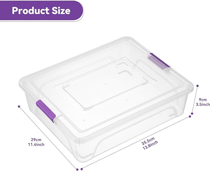 novelinks Clear Stackable Storage Bins with lid Storage Boxes Durable Plastic Organizer Containers for Home Office, Kitchen, Craft Supplies (10 Quart 4 Pack Purple)