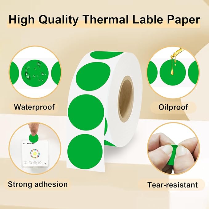 1 Inch Round Thermal Sticker Labels,Color Dot Stickers,Label Stickers,Waterproof,Oil Proof,for Thermal Printers,DIY,Office,Retail,Home and Warehouse Organization(Green,1000 Pcs)