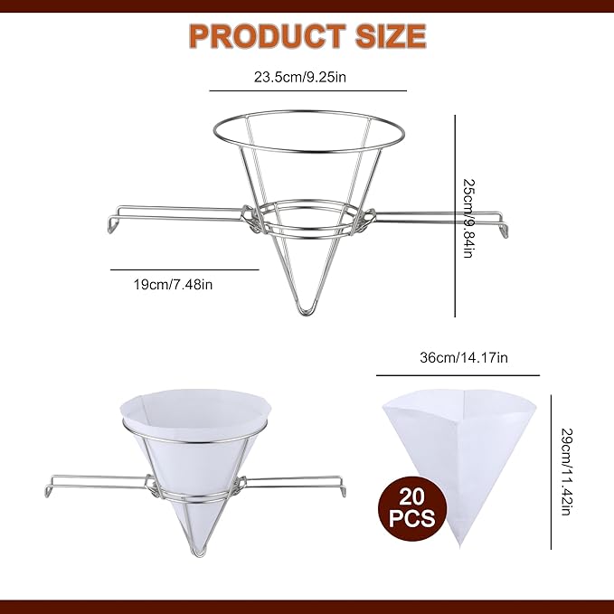 Maple Syrup Cone Filter Holder Stand, Stainless Steel Filter Strainer with 20pcs Cone Filter Paper & Folding Arms for Maple Syrup Making and Filtration of Cooking Oil, Kitchen, Food Truck, Restaurant