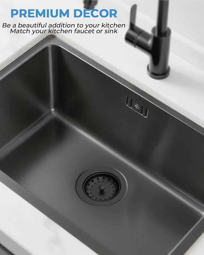 3-1/2 Inch Kitchen Sink Drain with Strainer Stopper Drain Assembly Removable Basket Strainer Plug fit Standard Sink Drain Hole, Stainless Steel (Matte Black)