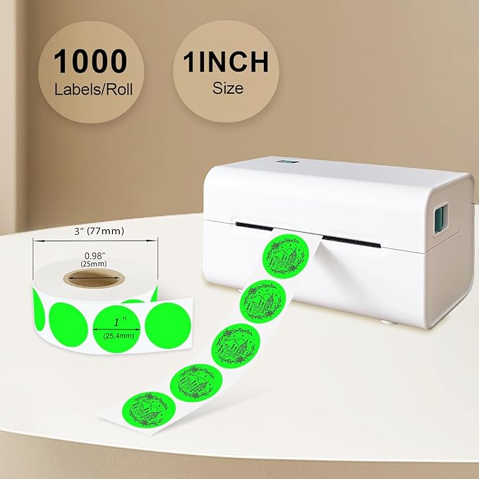 1 Inch Round Thermal Sticker Labels,Color Dot Sticker,Label Stickers,Waterproof,Oil Proof,for Thermal Printers,DIY,Office,Retail,Home and Warehouse Organization(Fluorescent Green,1000 Pcs)