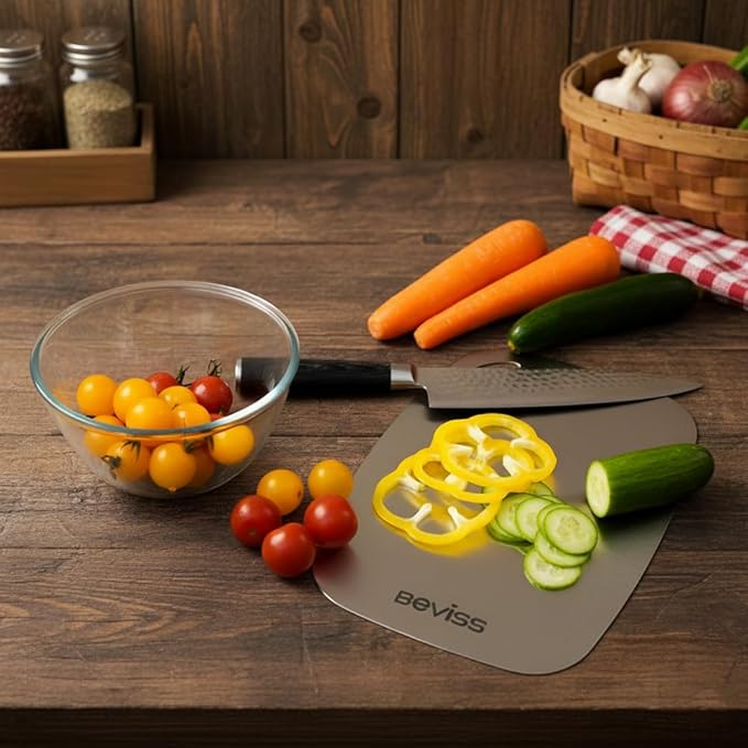 Beviss Cutting Board, 100% Pure 18/8 Stainless Steel Cutting Board Double Sided, 11.45" x 8.15" Chopping Board for Kitchen, Dishwasher Safe Chopping Board for Meat, Vegetables or Fruit