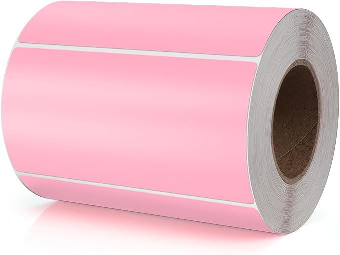 Pink Rectangle Stickers 4 x 2 Inch Color Coding Labels Vinyl Roll Self-Adhesive Waterproof Removable 500 PCS
