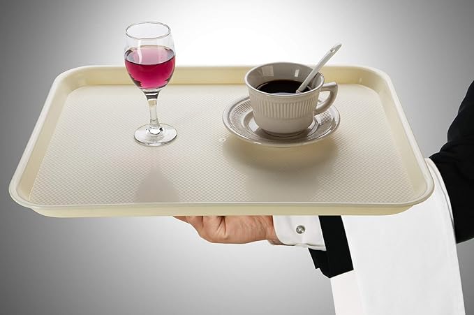 Eslite Rectangular Plastic Serving Trays,Fast Food Serving Cafeteria Trays,17"X13",Set of 6(Beige)