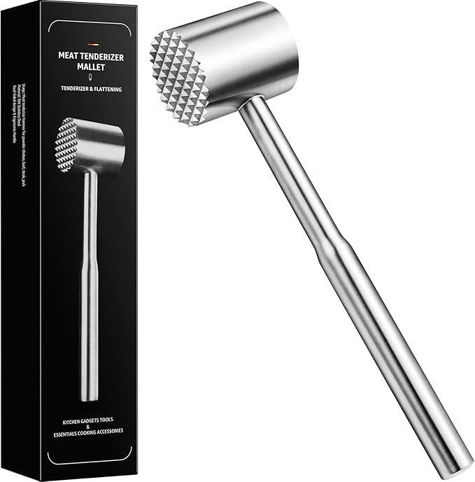 Yoofei Stainless-Steel Meat Tenderizer Mallet - Meat Tenderizer Tool for Pounder Chicken, Beef, Steak, Pork, Dual-Sided with Ergonomic Handle, Kitchen Gadgets and Essentials Cooking Accessories