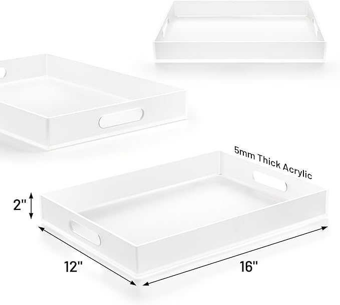 ATZYmolin 16"x12" Large Acrylic Serving Tray Decorative Ottoman Coffee Table Vanity Tray Tea Fruit Platter Snack Appetizer Dessert Drink with Handles for Bar Kitchen Party, Frosted