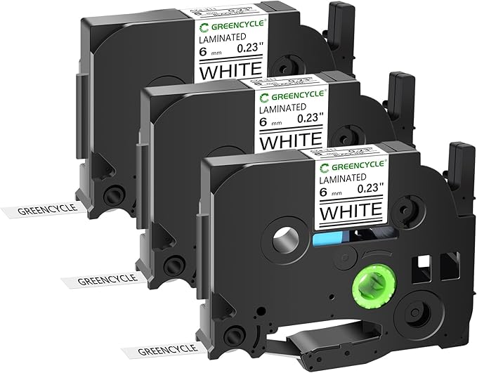 GREENCYCLE 3-Pack Compatible for 1/4" 0.23" 6mm Black on White TZe-211 TZe211 TZ-211 TZ211 Standard Laminated Label Tape for Ptouch PT-D210 PTD400AD PT1230 PTH110 PT Cube Labeler