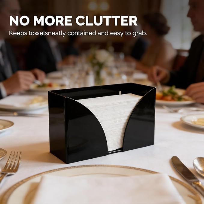 DbleBeaH Paper Towel Dispenser，Black Acrylic Napkin Holder - 10.75x6.5x4 in, Wall-Mount/Under Cabinet Tissue Box Cover, Fits C/Z/Trifold Paper Towels for Home, Kitchen, Bathroom and Commercial Use