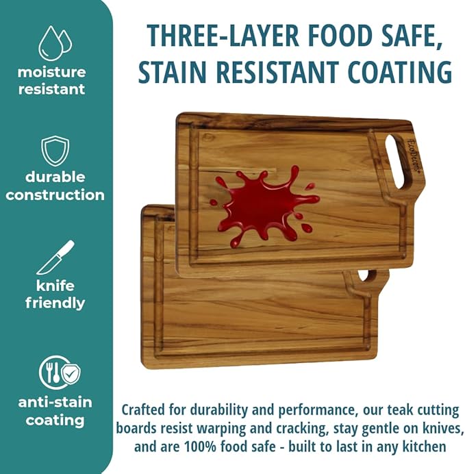 EcoDecors 10"x6" Teak Cutting Board with Juice Groove & Handle, FSC Certified Edge Grain Wood, Small Serving Board for Kitchen, Snacks & Charcuterie
