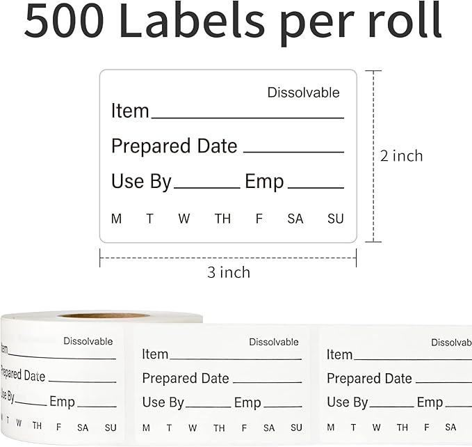 L LIKED 500 Pcs Dissolvable Food Labels Large Size 2" x 3" Food Storage Stickers Use by Shelf Life Labels for Food Storage