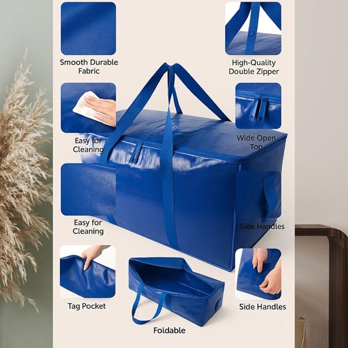 Extra Large Moving Bags with Zippers & Carrying Handles, Heavy-Duty Storage Tote Moving Boxes for Space Saving (6)