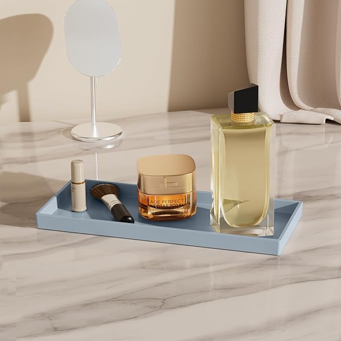 Mriluvy Vanity and Bathroom Tray, 11.8" ABS Countertop Organizer,Waterproof Vanity Tray for Toilet Tank,Perfume,Soap,Keys,Bathroom Accessories,Kitchen and Bath Trays,Non Slip Small Trays,Gray