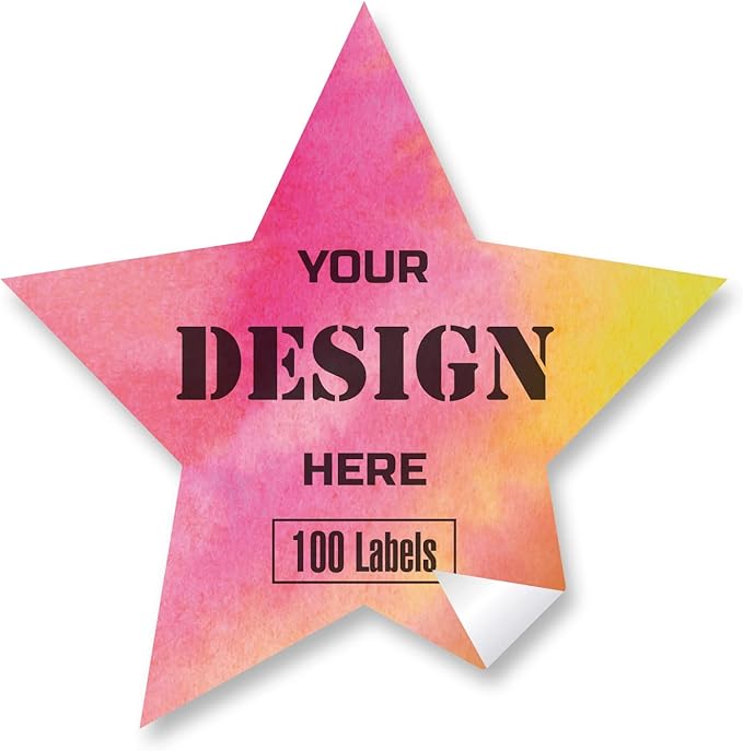 Custom Stickers Personalized Labels - Customized Stickers with Any Design Image Logo Text,Custom Thank You Label Stickers,Custom Stickers for Business Logo,100 Labels (Star,3.5"x3.5")
