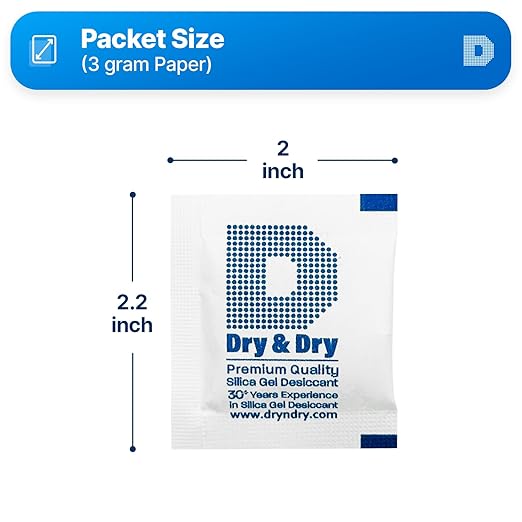 Dry & Dry 3 Gram [30 Packets] Silica Gel Packets Silica Gel Desiccants, Silica Gel Packs - Rechargeable (Food Safe) Silica Gel Packets, Silica Packets