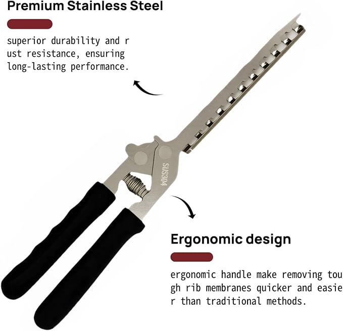 Rib Membrane Removal Tool, Thick Stainless Steel Rib Prep Tool Membrane Remover, Effortless BBQ Rib Prep, Pork Rib Skinner, and Meat Preparation, BBQ Set Enthusiasts Master (Black)
