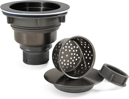3 1/2" Kitchen Sink Drain Kit Replacement Sink Drain Assembly Removable 304 Stainless Steel Deepen Sink Strainer Basket with Sealing Cover for Kitchen Laundry Room RV(Black)