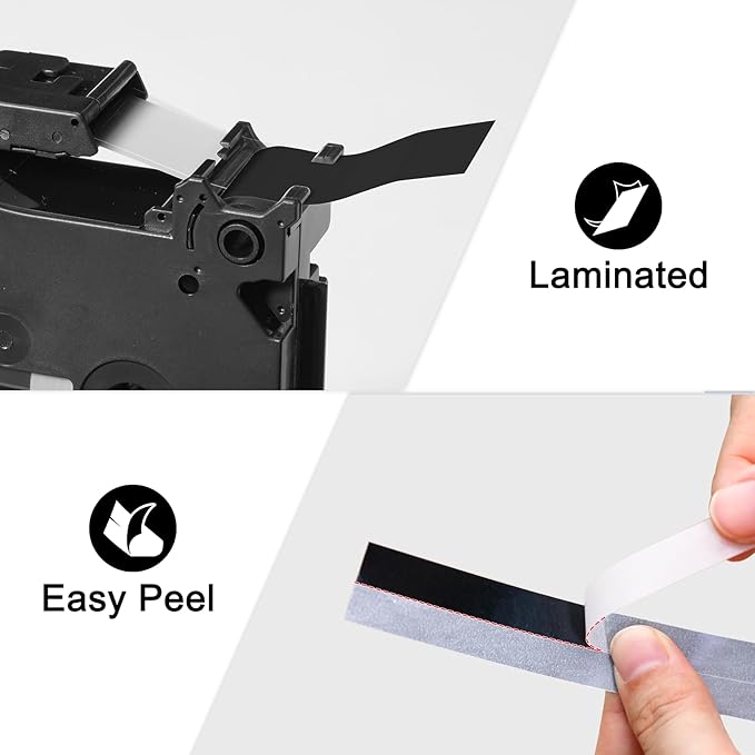 Labelife 24mm Black Label Tape TZe-355 Replacement for Brother P Touch TZe TZ Tape 24mm 0.94 Laminated White on Black TZe355 for Brother Ptouch PT-D600 PT-D610BT PT-P710BT Label Maker, 4-Pack