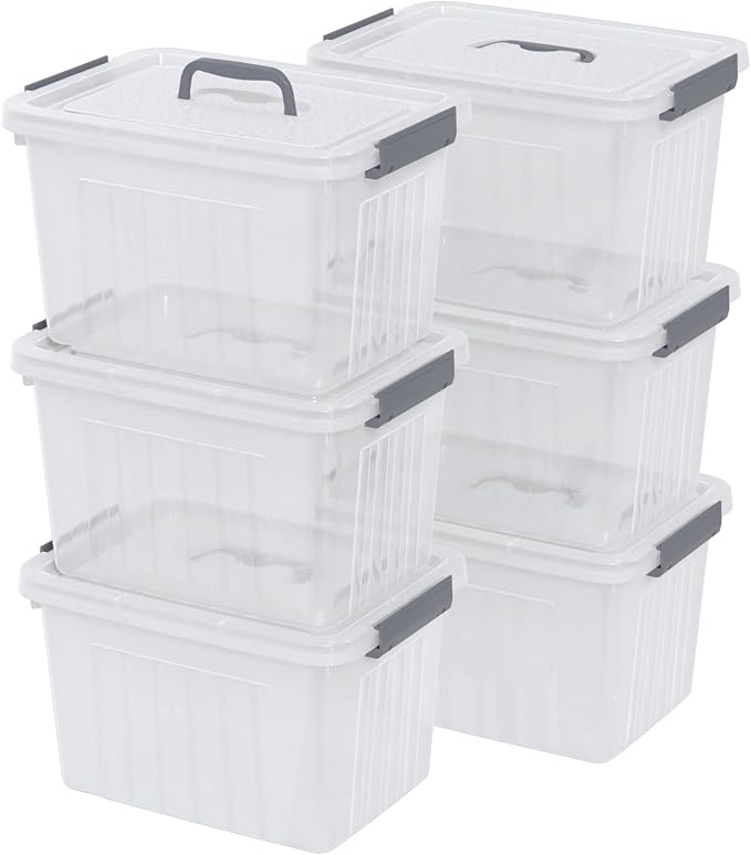 6-Pack Clear Plastic Storage Latch Box with Lids, 10 L