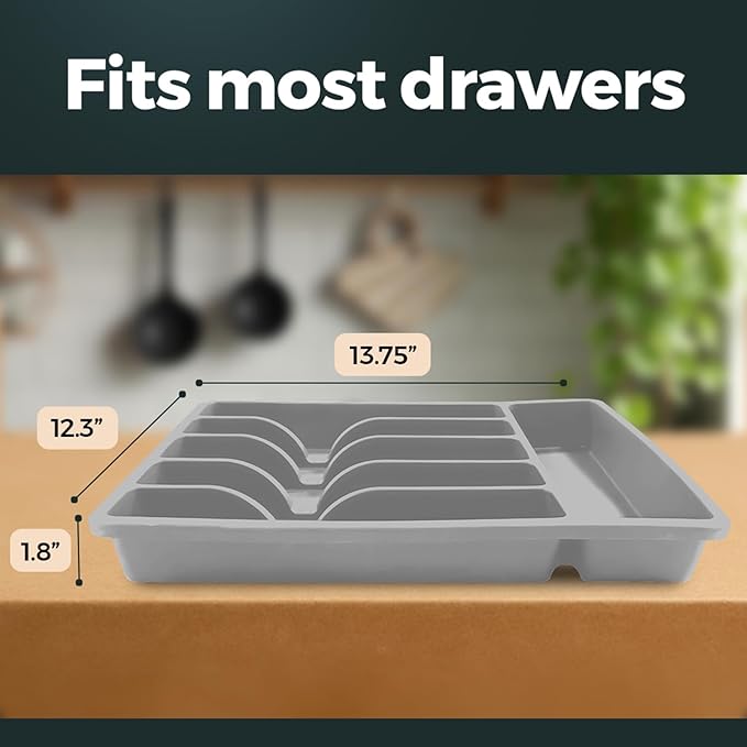 Pantrymade Silicone Silverware Drawer Organizer – Non-Slip Utensil Holder for Kitchen Drawers | Cutlery Tray for Forks, Knives, Spoons & More | Durable, BPA-Free, Easy to Clean – Gray