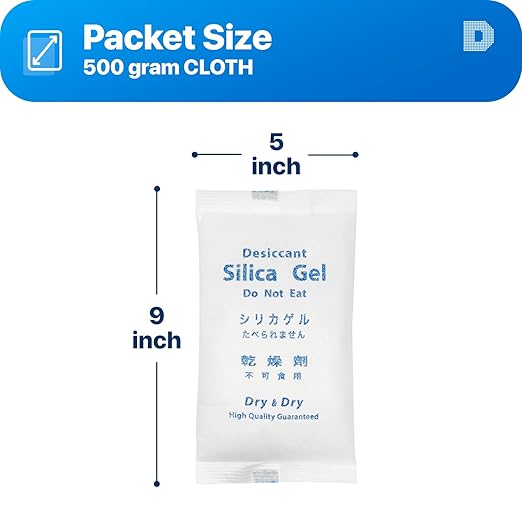 Dry & Dry 500 Gram [5 Packets] Silica Gel Packets Desiccants, Silica Packets - Rechargeable Silica Gel Packs, Desiccants Packets, Silica Gel